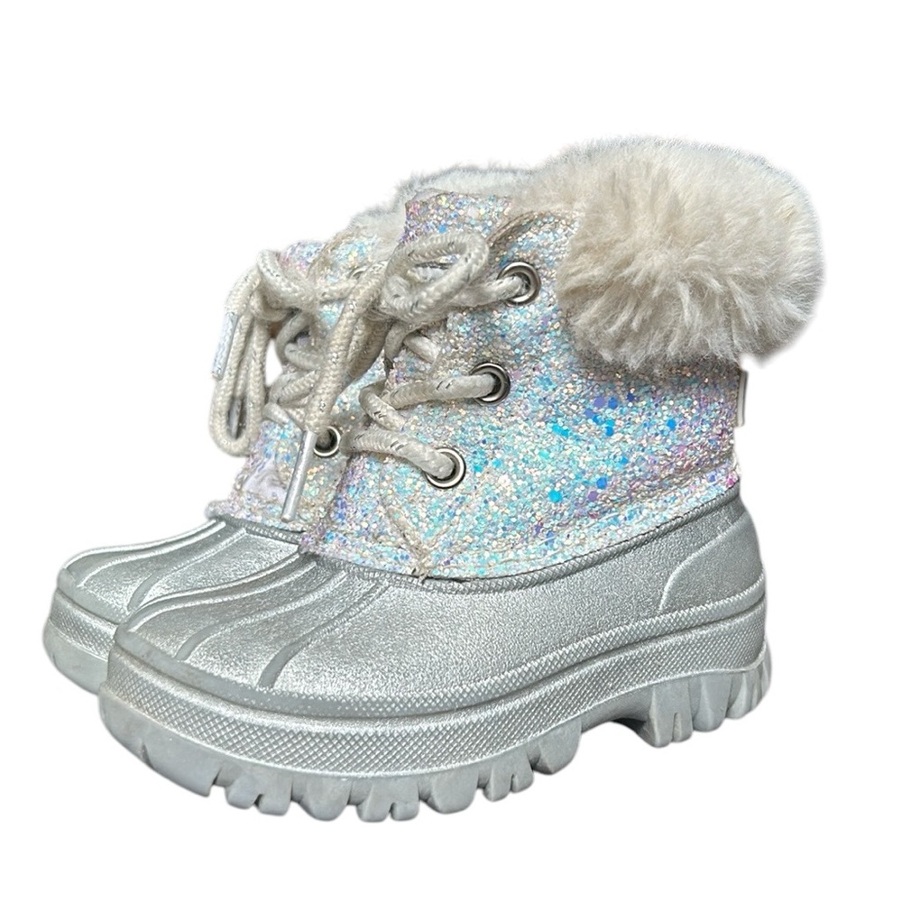 London‎ Fog Girls Lil Tadley White Glitter Faux Fur Winter Snow Boots Glam 7